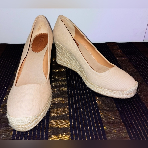 J CREW style#A1244 Espadrille Canvas Wedge Round Toe Slide On Heels Imaculate - Picture 4 of 15